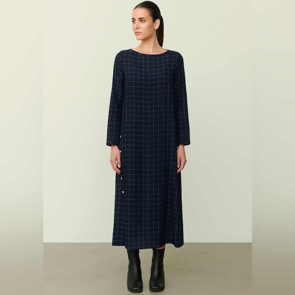 Gray Checkered Long Sleeve Dress MIDI dress